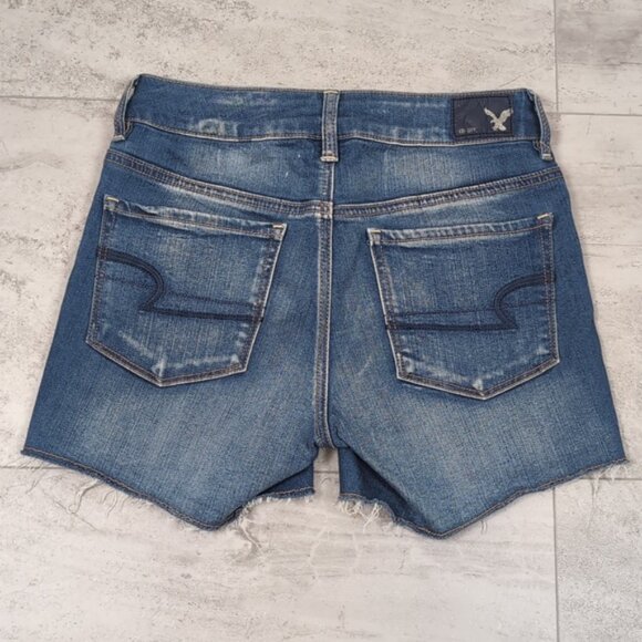3/$20 AEO Hi Rise Shortie Denim Shorts High Waisted Stretch Raw Hem Cut Off Jean - Picture 7 of 12